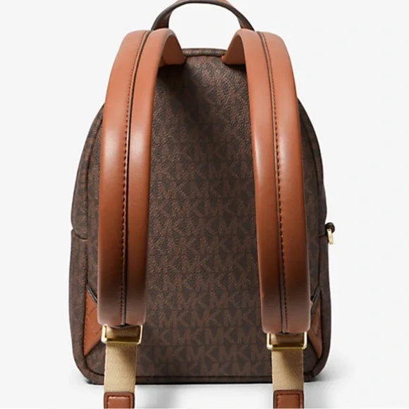 Michael Kors Brown MK Logo Mini Backpack with Tan Card Case - Picture 4 of 5